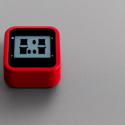 Image similar to Very tiny red alarm clock that looks like the iOS emoji and has the same colors, 3D clay render, 4k UHD, white background, isometric top down left view, diffuse lighting, zoomed out very far