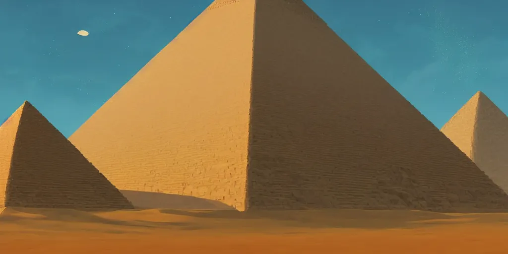 Prompt: a stunning desert landscape with a pyramid by makoto shinkai
