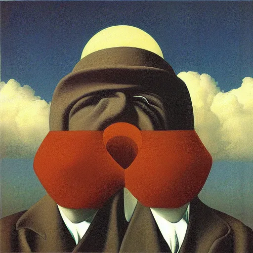 Prompt: the problem of evil, philosopy, by magritte