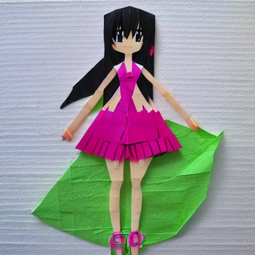 Image similar to anime girl, made out of tissue paper, tissue paper art