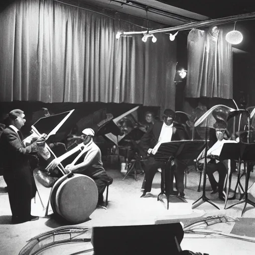 Prompt: jazz musicians playing in a dimly lit club, vintage photography, intricate details, 8k, black and white, 1930s, golden age