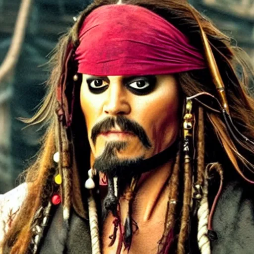 Prompt: Jim Carrey as Captain Jack Sparrow in Pirates of the Caribbean