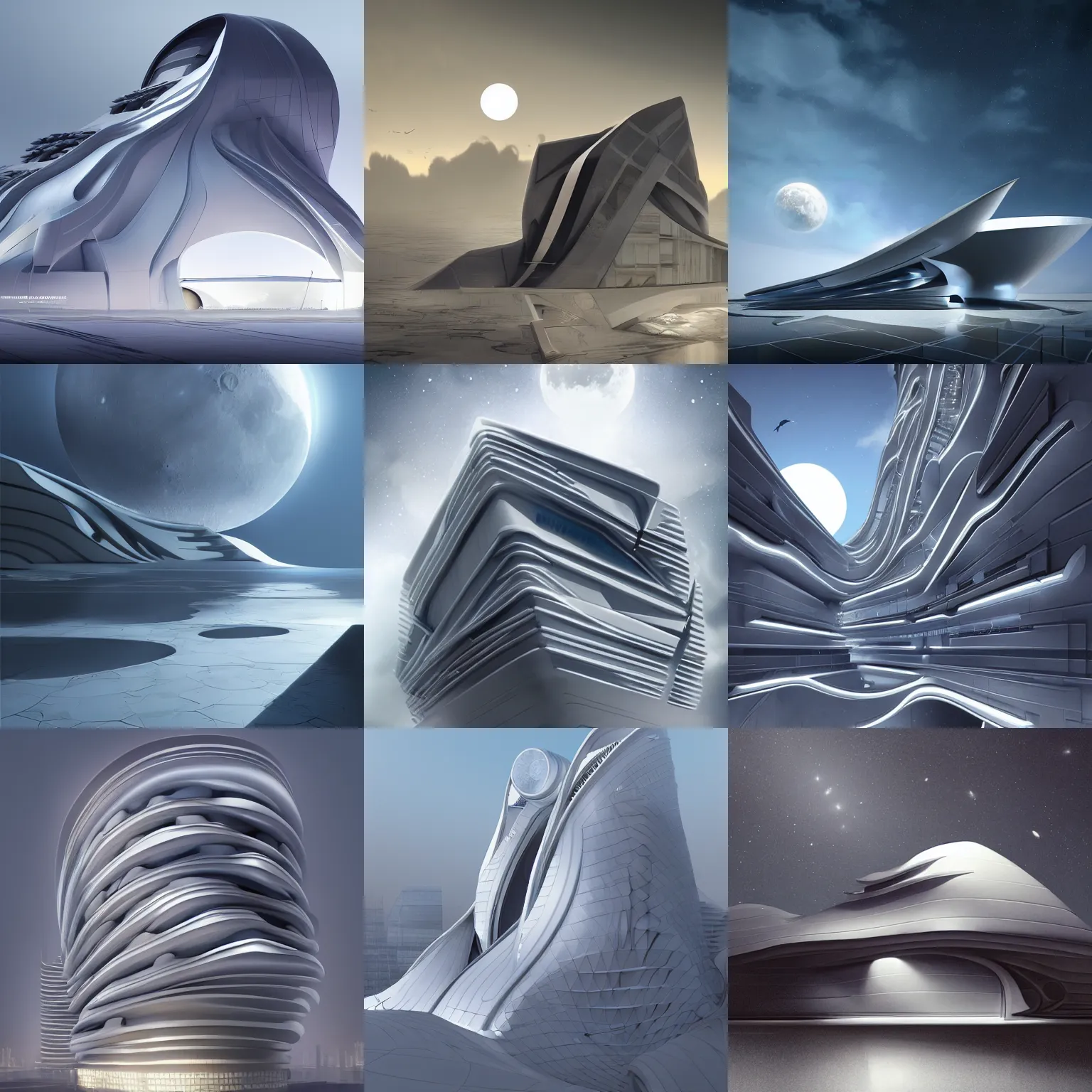 Prompt: a building in the moon by zaha hadid, trending on artstation, cgsociety, deviantart