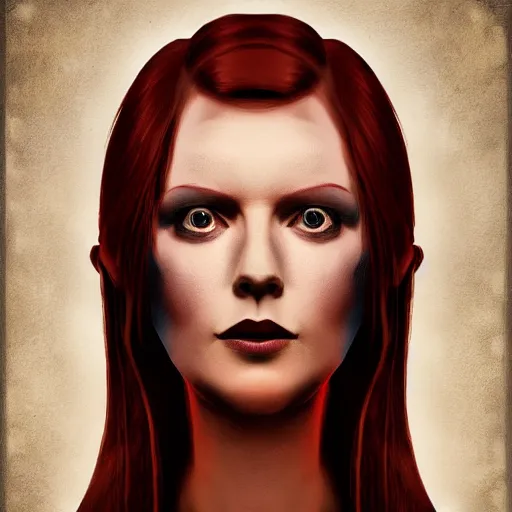 Image similar to a beautiful red haired woman, symmetrical portrait. dieselpunk. 4k hd, digital art, concept art