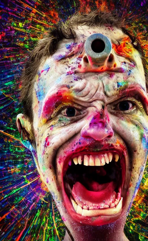 Image similar to image of random arts, weird, chaos, art, human face, grimace of pain and scream, 8K, HDR