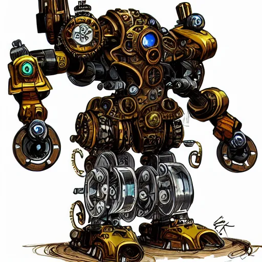 Image similar to steampunk Mecha dwarf deathroller by masamune shirow, high quality, trending on art station