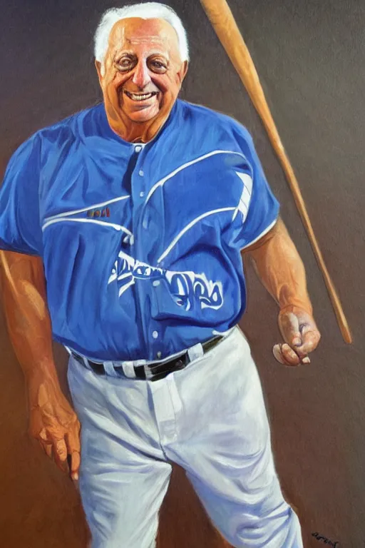 Prompt: painting of tommy lasorda, in the style of clyde caldwell