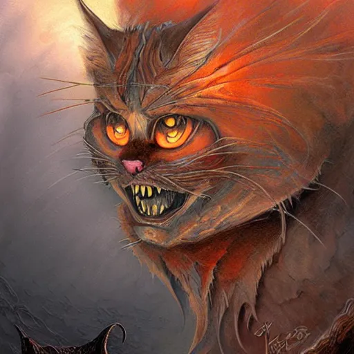 Prompt: infernal hell cat, digital art by John Howe