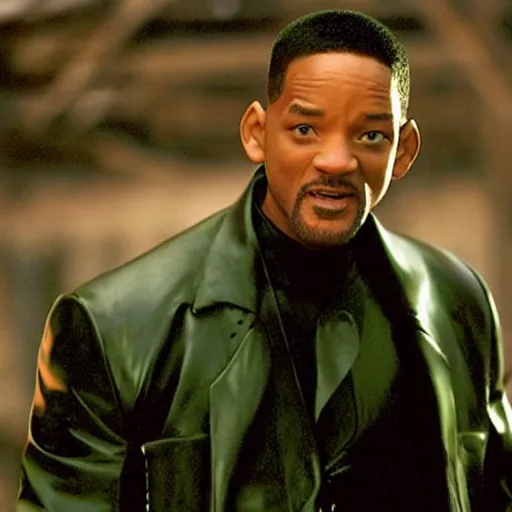 Image similar to A still of Will Smith as Neo from The Matrix Reloaded. Extremely detailed. Beautiful. 4K. Award winning.