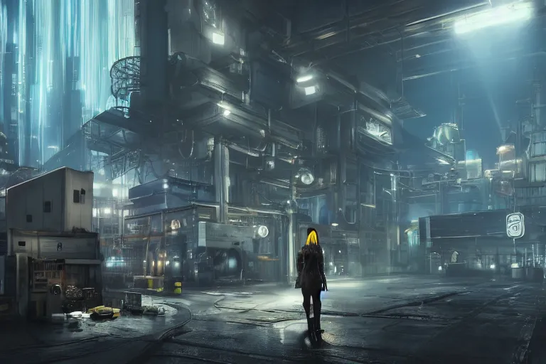 Prompt: Beautiful minion in cyberpunk industrial powerplant looking at homeless Sasha grey featured on artstation, cinematic chiaroscuro, photorealistic, unreal engine