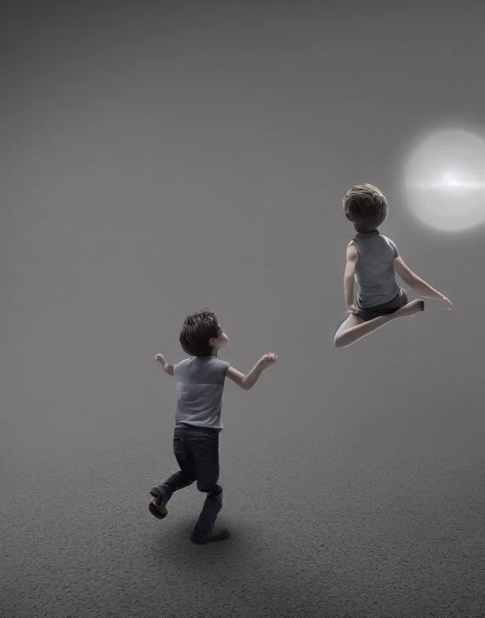 Image similar to A kid levitating in a forcefield, hyper realism, high detail, octane render, 8k, depth of field