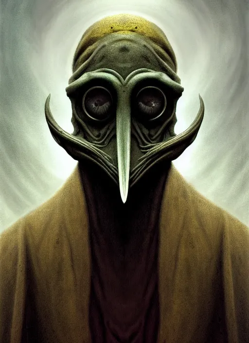 Prompt: symmetry!! stunning portrait of grotesque and horrifying plague doctor, muted colours, lovecraftian horror, cosmic horror!! cinematic lighting, horror fiction, digital art, winning award masterpiece, fantastically beautiful, aesthetically inspired by wayne barlowe and gerald brom, trending on artstation, art by greg rutkowski and h r giger, octane render, 8 k