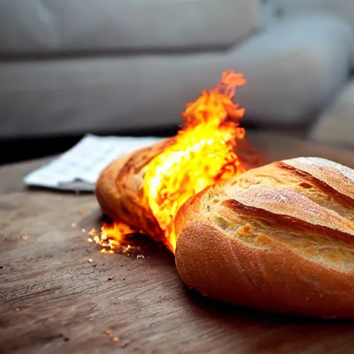 Prompt: bread on fire