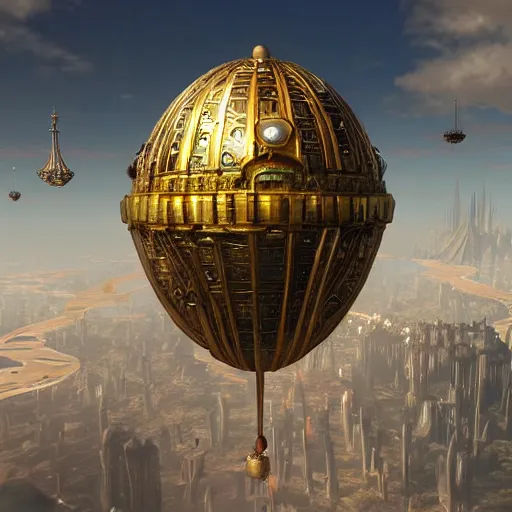 Image similar to enormous flying city in a faberge egg, sky, steampunk, fantasy art, unreal engine,