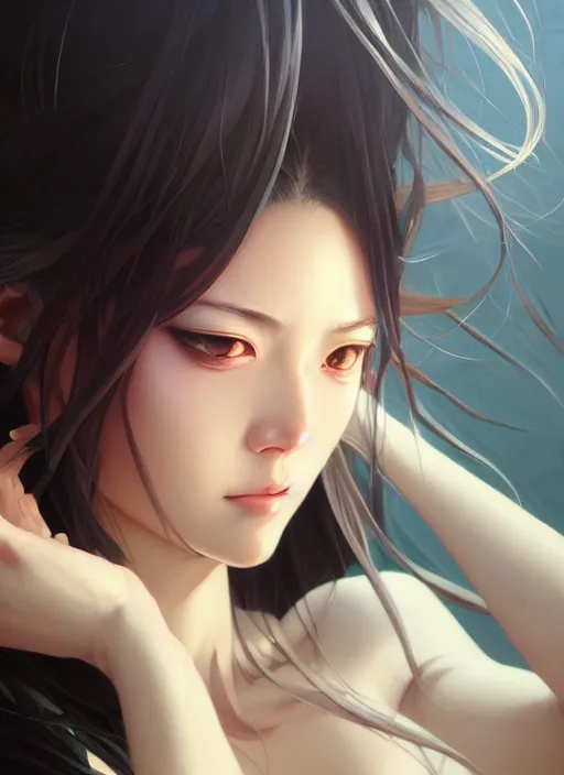 Image similar to a ( artistic otaku ) woman, looking at the camera, beautiful and aesthetic, close up, pretty, dramatic pose, intricate, highly detailed, detailed face, smooth, sharp focus, specular light, occlusion shadow, rim light, artgerm, artstation, art by greg rutkowski and ilya kuvshinov and salvador dali, fantasy illustration