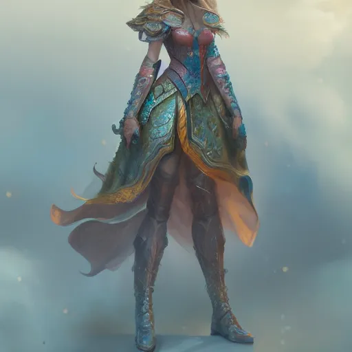 Prompt: detailed concept art illustration pastel painting of a beautiful Disney warrior princess in full intricate clothing, ultra detailed, digital art, octane render, 4K, dystopian, micro details