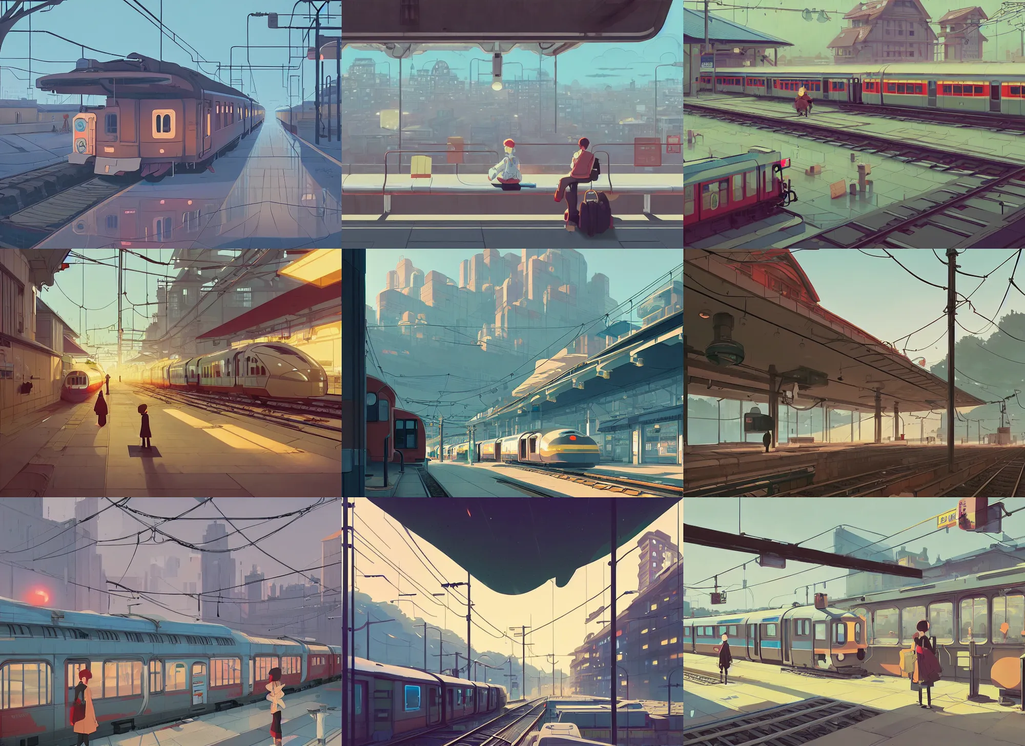 Prompt: above ground urban train station, by cory loftis, atey ghailan, makoto shinkai, hasui kawase, james gilleard, beautiful