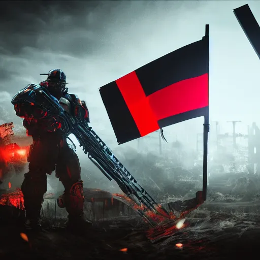 Image similar to dutch gundam as dutch windmill in gears of war, netherlands, dutch flag, splash art, movie still, cinematic lighting, ray tracing, octane render, long lens, shallow depth of field, bokeh, anamorphic lens flare, 8 k, hyper detailed, 3 5 mm film grain