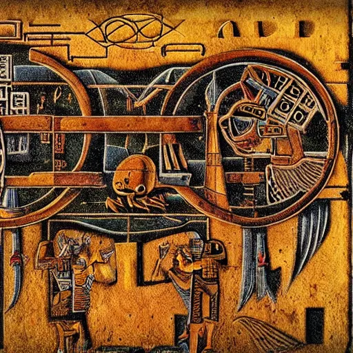 Image similar to old school video game graphics, ancient cyberpunk hieroglyphics heavy metal music and cats, lions, tigers, futuristic, science fiction, heavy metal