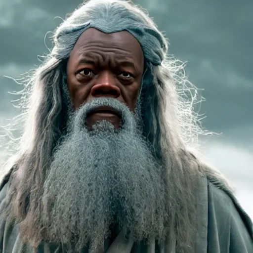 Prompt: Samuel L Jackson as Gandalf, photorealistic, 8k, movie imagery