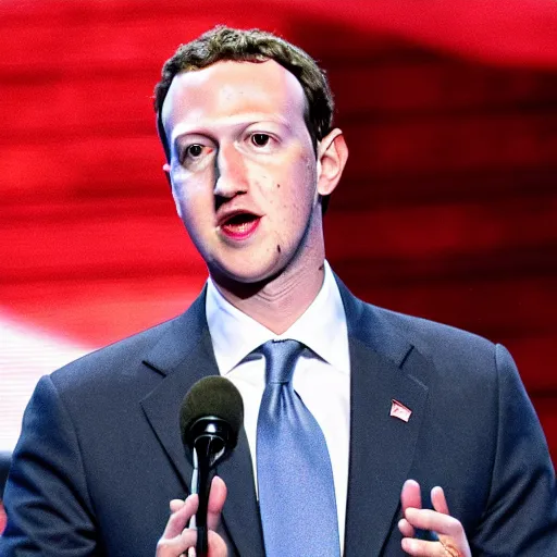 Image similar to detailed photos of mark zuckerburg at the republican national convention podium as the republican presidential candidate, photos, event photos, canon mark ii, f / 1. 2, focused photo