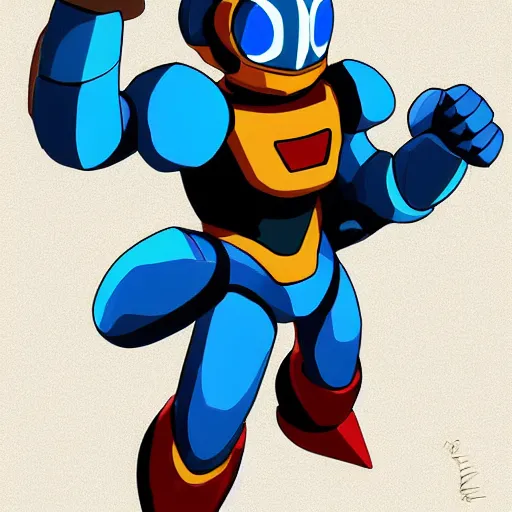 Image similar to samus in a mega man suit, digital painting