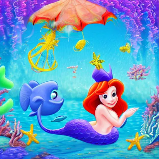 Image similar to balloon animals, under the sea, little mermaid magical kingdom, digital art