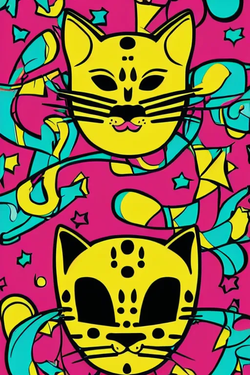 Image similar to Portrait of a cat as a Mexican wrestler in a mask, sticker, colorful, illustration, highly detailed, simple, smooth and clean vector curves, no jagged lines, vector art, smooth