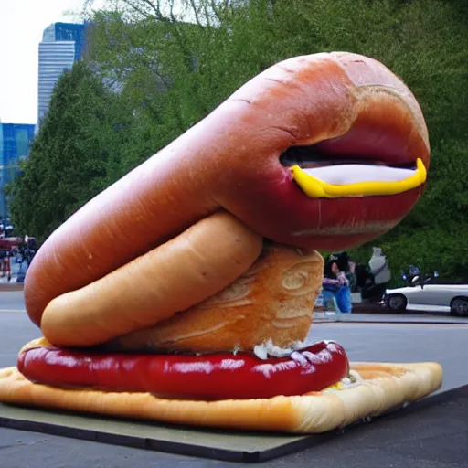 Image similar to a giant hotdog the size of a trojan horse