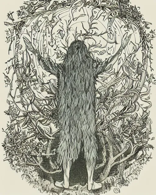 Prompt: a druid standing in a circle at the beginning of the world by james jean