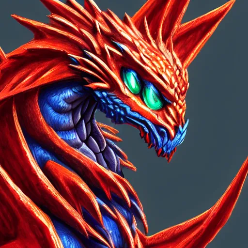 Image similar to a majestic dragon with azure blue eyes, iron claws, golden wings and scarlet red skin, hd, 4k, trending on artstation, award winning, 8k, 4k, 4k, very very very detailed, high quality pixel art