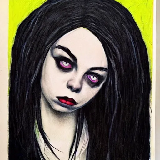 Prompt: a gothic portrait painting of billie eilish by dr seuss, | demonic | horror themed