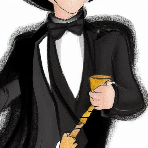 Prompt: character concept art of a man in a magical tuxedo