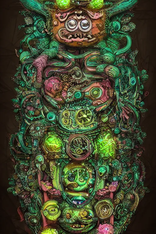 Image similar to creature sushi roots cactus elemental flush of force nature micro world fluo light deepdream a wild amazing steampunk baroque ancient alien creature, intricate detail, colorful digital painting