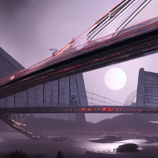 Prompt: The Erasmus Bridge during an alien invasion, hyperdetailed, artstation, cgsociety, 8k