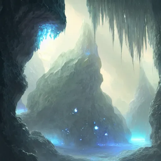 Image similar to a detailed matte painting of an ethereal crystal cave by shin yun - bok, cgsociety contest winner, fantasy art, bioluminescence, speedpainting, concept art