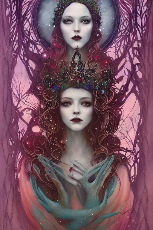 Image similar to jeweled Crown, other worldly, fairy winter court, art nouveau, by Anato Finnstark, Tom Bagshaw, Brom