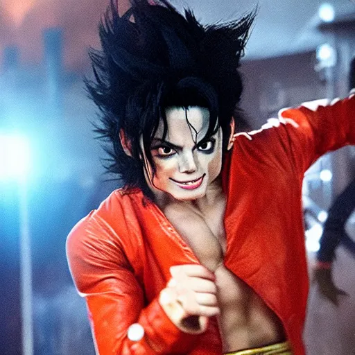 Prompt: still of michael jackson playing goku in the movie ( dragon ball evolution ), 4 k