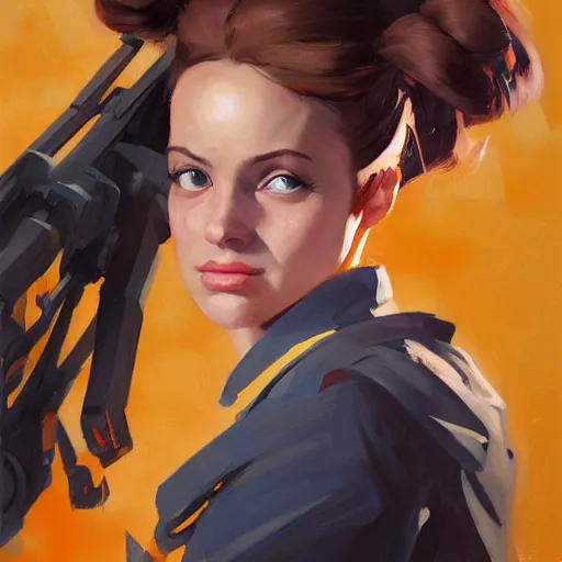 Image similar to greg manchess portrait painting of hermine granger as overwatch character, medium shot, asymmetrical, profile picture, organic painting, sunny day, matte painting, bold shapes, hard edges, street art, trending on artstation, by huang guangjian and gil elvgren and sachin teng