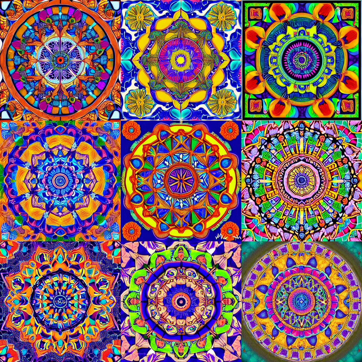 Prompt: Beautiful mandala by Charles Gilchrist, colorful mexican tiles, intricate, ornate, gorgeous, sacred geometry, inspiring, phi, artstation