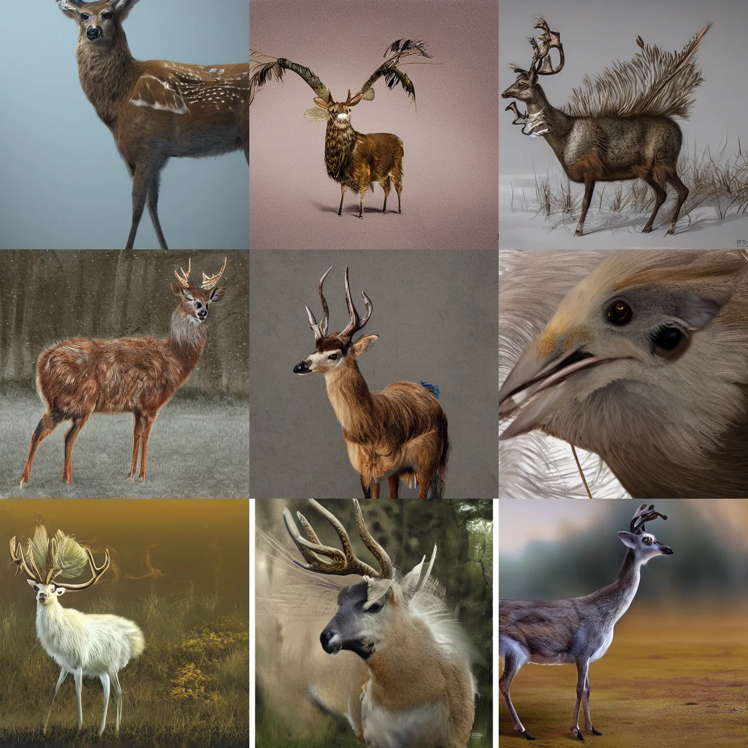 Prompt: a feathered deer with feathers for fur, national geographic, photo, nature photography, trending on artstation, highly detailed, full body, realistic