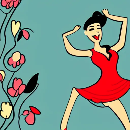 Image similar to a cartoon illustration of a beautiful woman dancing