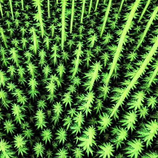 Image similar to A dense fractal cannabis forest with lots of cannabis plants, 4k, photorealistic, high-definition, artstation