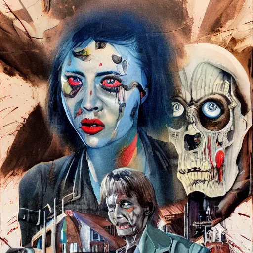 Image similar to detailed details photorealistic pictures of horror movie poster about mr trash man whose like woman and action approriated in the style of bob peak and alex ross, gouache and wash paints color, detailed facial body human environments background foreground proportionate, detailed 5 k details.