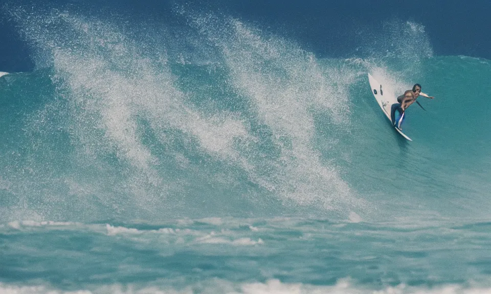 Image similar to photo of a surfer, surfing in the waves, film photography