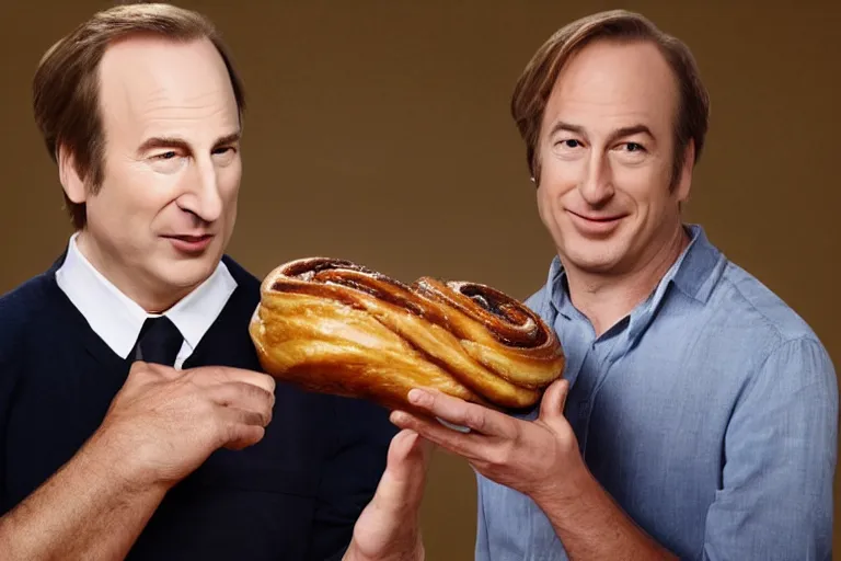 Image similar to Bob odenkirk wrapped in a giant cinnamon bun