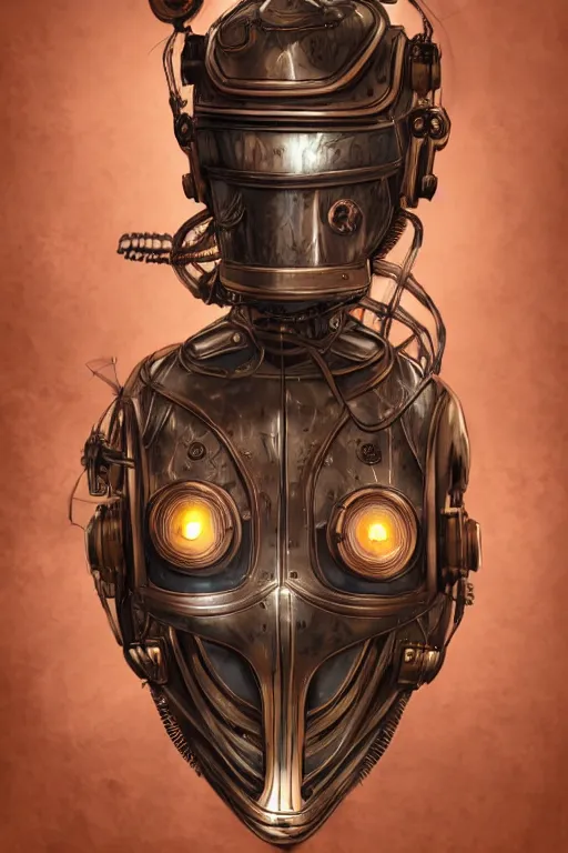 Image similar to steampunk helmet fantasy art mask robot ninja stylized digital illustration sharp focus, elegant intricate digital painting artstation concept art global illumination ray tracing advanced technology chaykin howard and campionpascale and cooke darwyn and davis jack