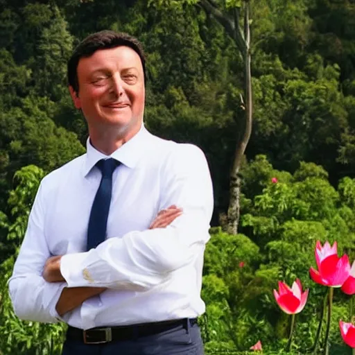 Prompt: Matteo Renzi reaching the Bodhisattva status in lotus pose