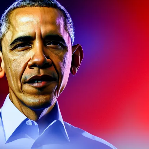 Prompt: Obama with eyes glow strongly white, white flames are burning white which are behind Obama, 40nm lens, shallow depth of field, 4k,