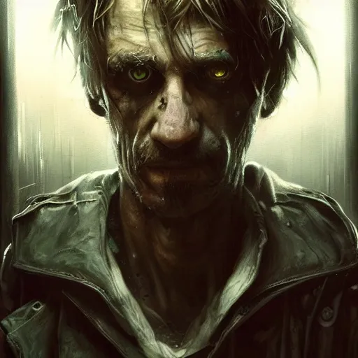 Image similar to aged shaggy ex military soldier, cyberpunk, painted by seb mckinnon, high detail, dramatic light, digital art, painted by greg rutkowski, promotional movie posterart, trending on artstation